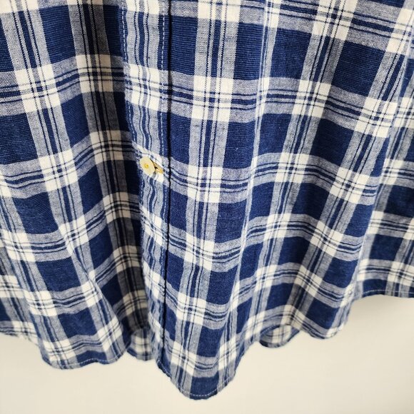Barbour Shirt Mens Medium Check Tailored Fit Linen Blend L/S Blue Plaid Tartan - Picture 4 of 7